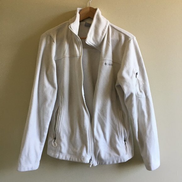 Columbia Cool Intervention Full Zip Up Womens Ivory Fleece Jacket Sz L Athletic - Picture 1 of 5